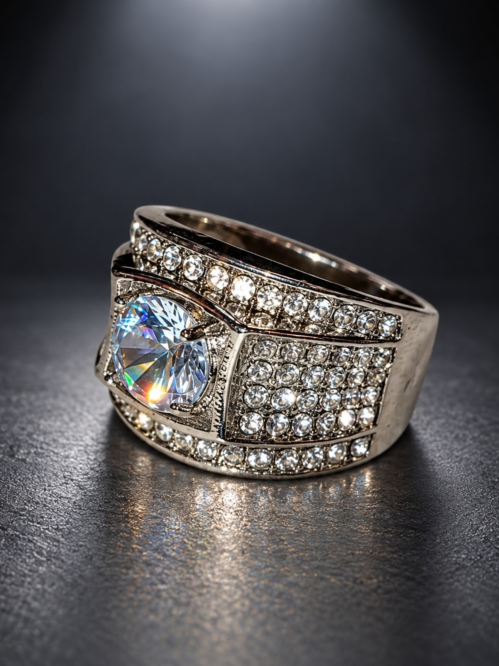 Crystal Pavé Statement Ring - Silver Tone Size 8